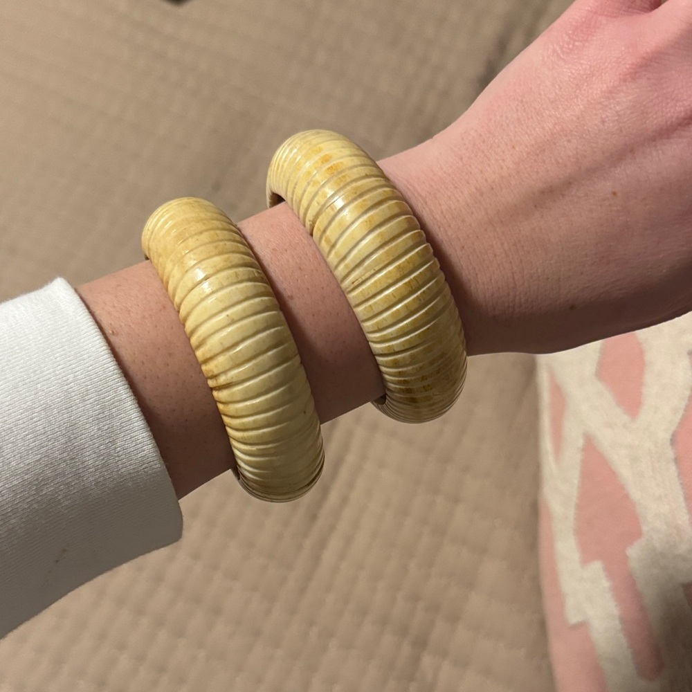 RARE Vintage Set of 2 Bovine Bone Carol For Eva Graham bracelets